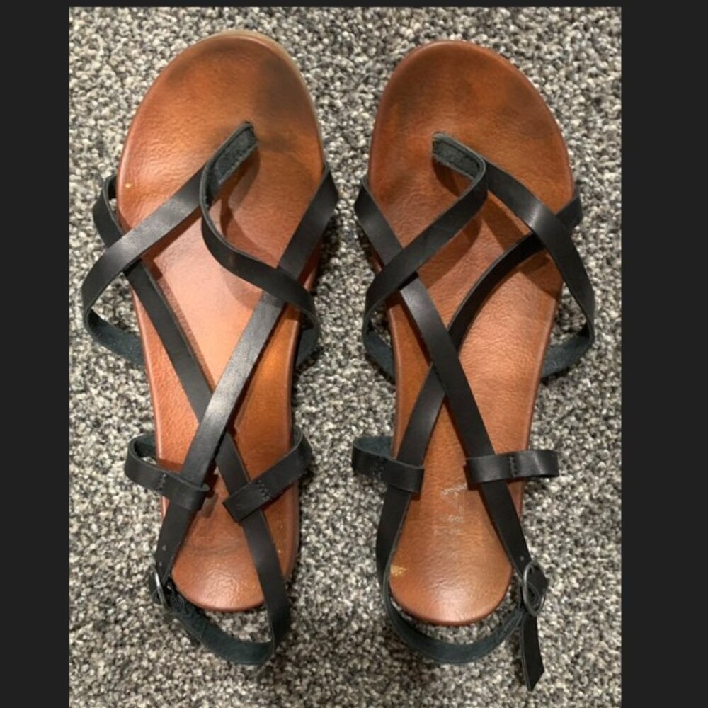 MIA - Brown Footbed Sandals with Black Strappy Leather